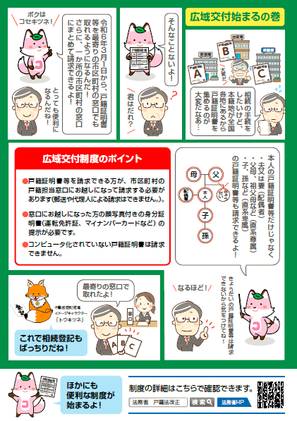 広域交付制度について 制度の詳細は「法務省 戸籍法改正」で検索