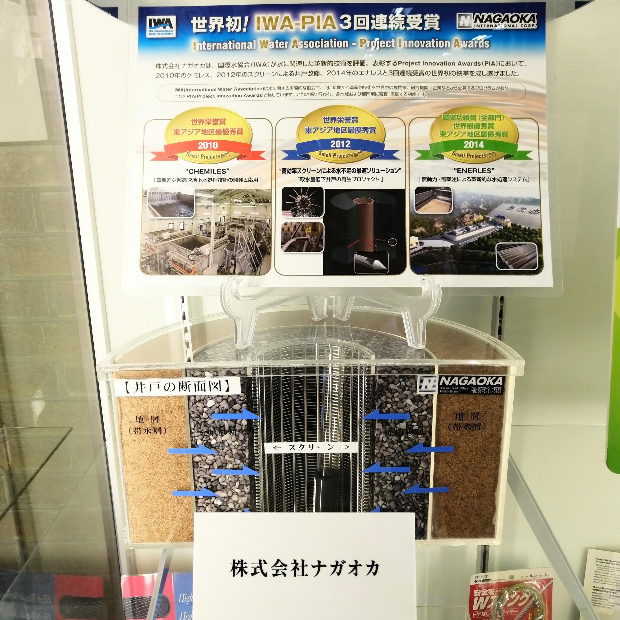 株式会社ナガオカの産業展示(展示パネル、井戸の断面模型一式を展示しています)