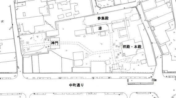 周辺道路を含む感田神社境内図の写真