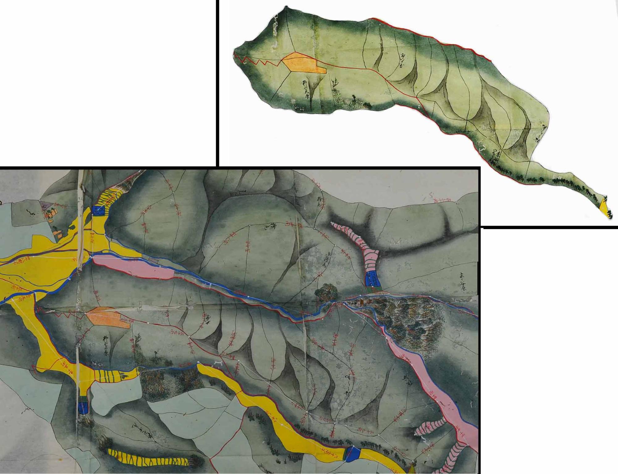 大沢村と内畑村の境界を示すかぶせ絵図
