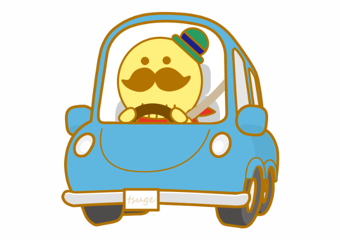 タクシーに乗っているつげさんの画像