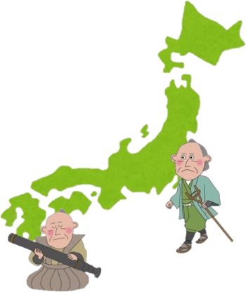 善兵衛と伊能忠敬、日本地図のイラスト