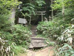 この画像は、神社の石段の下を撮影したものです。和泉葛城山登山道AコースとBコースの合流点でもあります。