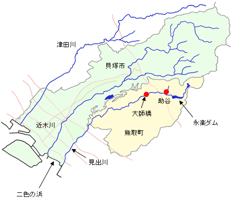 見出川流域の地図