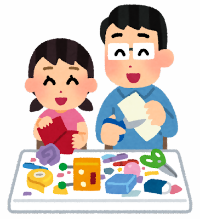 親子で工作をしているイラスト