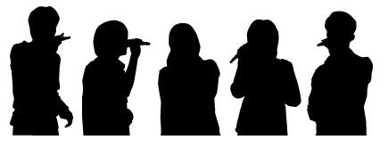 5人が横にならんでマイクを持って歌っているイラスト