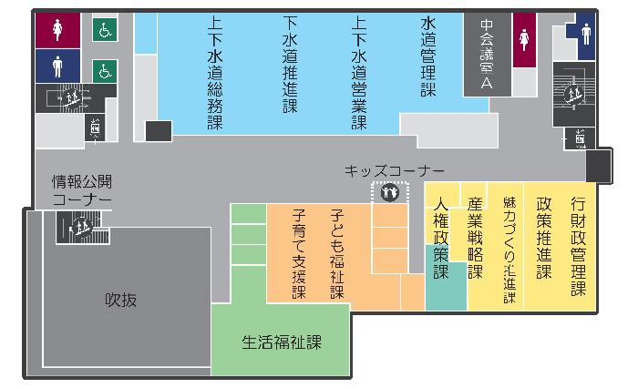 本館2階見取り図（詳細については総務課までお問い合わせください。電話：072-423-2151）