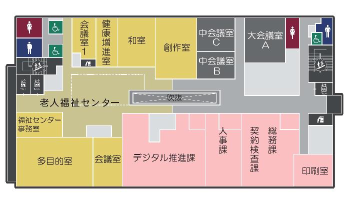 本館4階見取り図（詳細については総務課までお問い合わせください。電話：072-423-2151）