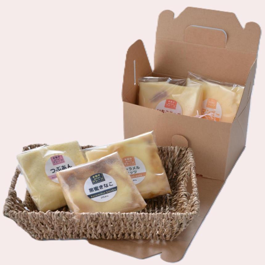 つげさんランチフェスで出る予定のデザート。黒蜜きな粉やつぶあんのクレープ