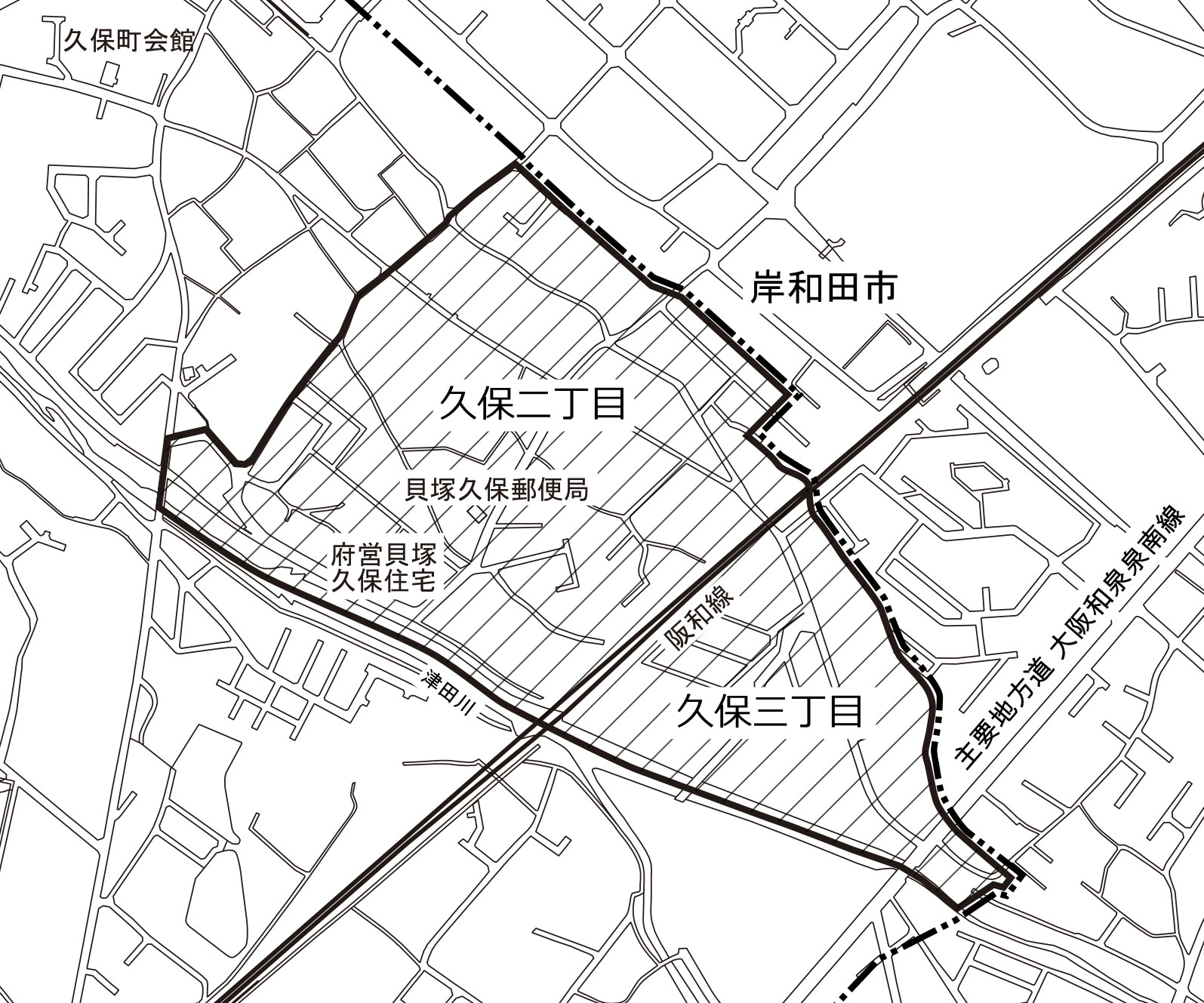 久保二丁目、三丁目区域図